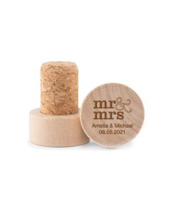 Custom Engraved Reusable Wooden Bottle Stopper - Mr & Mrs