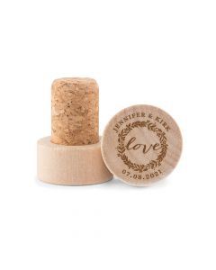 Custom Engraved Reusable Wooden Bottle Stopper - Love Wreath