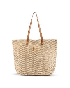 Personalized Extra-Large Woven Straw Tote Bag - Natural