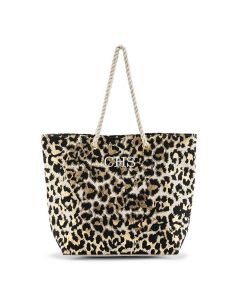 Personalized Extra-Large Cotton Canvas Fabric Beach Tote Bag - Leopard Print