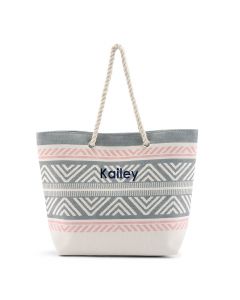Personalized Extra-Large Cotton Canvas Fabric Beach Tote Bag - Tribal Print