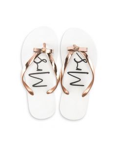 Women’s White & Rose Gold Flip-Flops With Bow - Mrs (L)