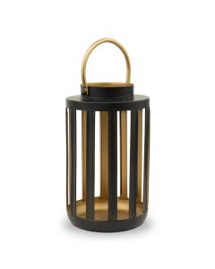 Metal Cylinder Hanging Lantern - Black & Gold - Set Of 2