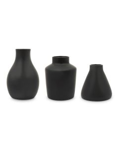 3-Piece Clay Table Vase Set - Black