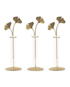Gold Leaf Glass Test Tube Flower Vases - Set Of 3