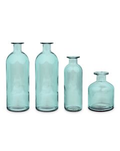 Assorted Glass Bottle Flower Vases - Blue - Set Of 4