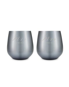 Personalized 16 Oz. Navy Metal Stemless Wine Glass Gift Set - Mrs