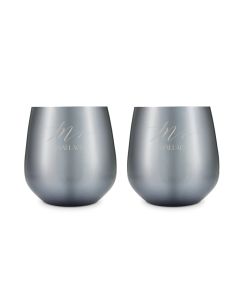 Personalized 16 Oz. Navy Metal Stemless Wine Glass Gift Set - Mr