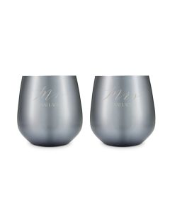 Personalized 16 Oz. Navy Metal Stemless Wine Glass Gift Set - Mr And Mrs 