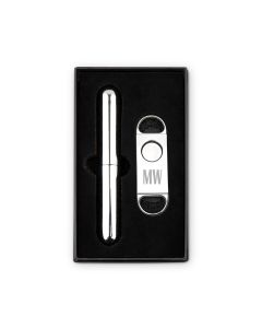 Personalized Silver Stainless Steel Cigar Cutter And Travel Tube Gift Set