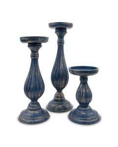 3-Piece Tiered Wood Spindle Candle Holder Set - Navy Blue