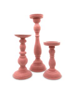 3-Piece Tiered Velvet Spindle Candle Holder Set - Blush Pink