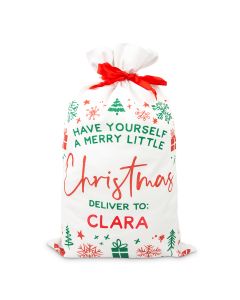 Large Personalized Drawstring Santa Sack For Gifts - Merry Little Christmas