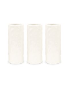 Tall Dimpled Cylindrical Ceramic Flower Vase - White - Set Of 3