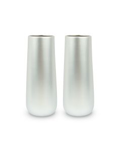 Tall Thin Metallic Chrome Flower Vases - Brushed Silver - Set Of 2