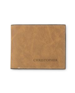 Men’s Custom Engraved Brown Faux Leather Wallet