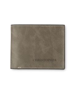 Men’s Custom Engraved Gray Faux Leather Wallet 