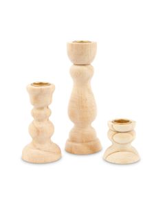 Contemporary Tiered Wood Spindle Taper Candle Holders - Natural - Set Of 3