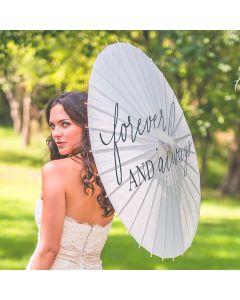 Large 32” White Japanese/Chinese Paper Parasol with Bamboo Handle - Forever and Always