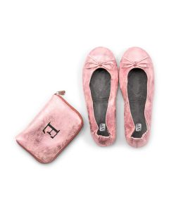 Personalized Foldable Ballet Flats Wedding Favor - Metallic Pink Small