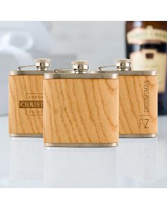 Personalized Oak Wood Wrapped Stainless Steel Hip Flask