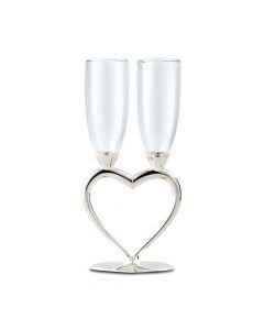 Silver Plated Interlocking Heart Stems with Glass Flutes