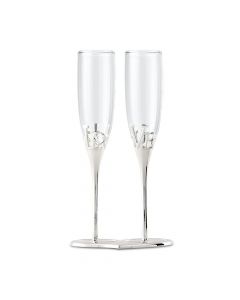 Silver Plated Love Stem Champagne Holder And Glass Flutes