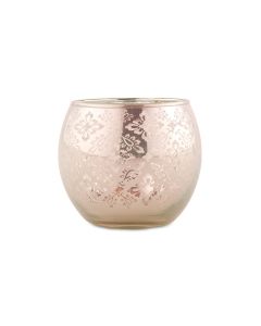 Small Glass Globe Votive Holder With Reflective Lace Pattern (6) - Peach