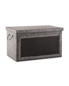 Tin Box With Aged Finish & Blackboard Panel Display