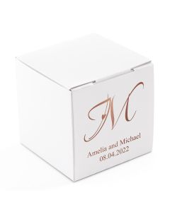 Miniature Custom Foil Printed Square Paper Favor Boxes - Decorative Initial Monogram