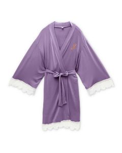 Women's Personalized Jersey Knit Robe With Lace Trim - Lavender