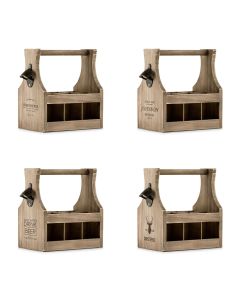 Wooden Beer Bottle Caddy with Opener