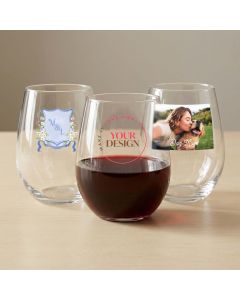 Custom Printed 9 oz. Stemless Wine Glass for Gifts or Event Favors - Upload Your Own Design