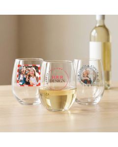 Custom Printed 15 oz. Stemless Wine Glass for Gifts or Event Favours - Upload Your Own Design