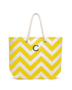 Personalized Extra-Large Cabana Canvas Fabric Tote Bag - Yellow Chevron