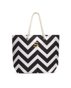 Personalized Extra-Large Cabana Canvas Fabric Tote Bag - Black Chevron