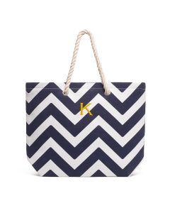 Personalized Extra-Large Cabana Canvas Fabric Tote Bag - Navy Chevron