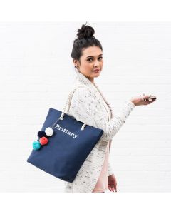 Large Personalized Cabana Nylon/Cotton Blend Beach Tote Bag