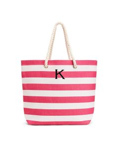 Personalized Extra-Large Cabana Stripe Canvas Fabric Tote Bag - Pink