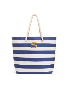 Personalized Extra-Large Cabana Stripe Canvas Fabric Tote Bag - Navy