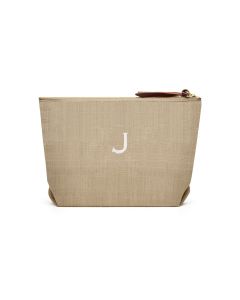 Women's Personalized Napa Linen Makeup Bag- Tan