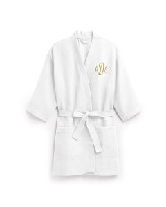 Women's Personalized Embroidered Waffle Spa Robe - White