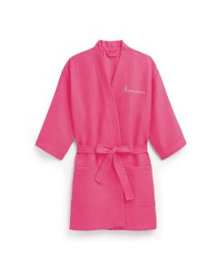 Women's Personalized Embroidered Waffle Spa Robe - Fuchsia / Hot Pink