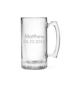 Custom Engraved 25 oz. Glass Beer Mug - Sans Serif Font