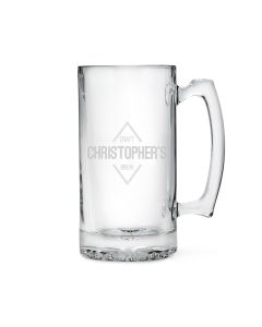 Personalized Large Glass Beer Mug – Diamond Emblem Engraving