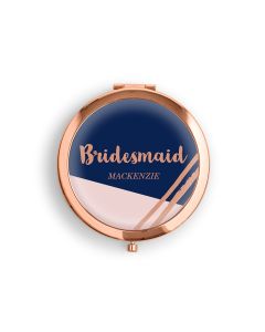 Personalized Engraved Bridal Party Pocket Compact Mirror - Retro Luxe Navy