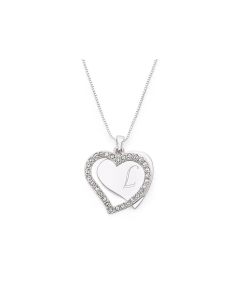 Personalized Silver Engraved Charm Necklace – Crystal Heart Frame