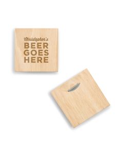 Natural Wood Coaster with Built-in Bottle Opener