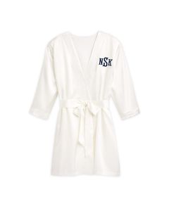 Women's Personalized Embroidered Satin Robe With Pockets - White
