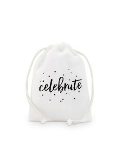"celebrate" Print Muslin Drawstring Favor Bag - Small (pack of 12)
